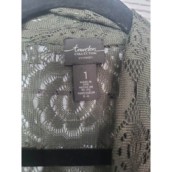 Chico's Travelers Green Crochet Open Front Knit Cardigan Sweater Womans Size 1 - Picture 4 of 5